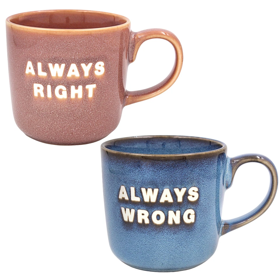 LESSER & PAVEY Mug with Reactive Glaze and Wording Boxed 9cm - Always Right / Always Wrong