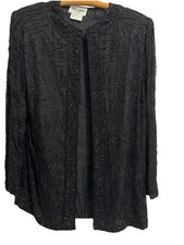 Brilliant by JA jacket shirt formal wear beaded womens large black SILK (T1541V)