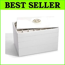 Luxury 4-Layer Stackable Jewelry Organizer - 47 Compartments, White Faux Leather