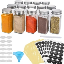 AOZITA 14 Pcs Glass Spice Jars with Spice Labels - 4oz Empty Square Spice Bottle