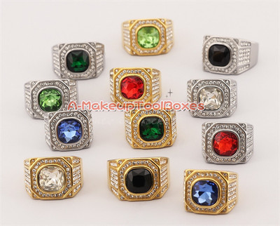 Mens Hip-Hop Rock Full Iced Rhinestone Gemstone Stainless Steel Ring 7-13# J197