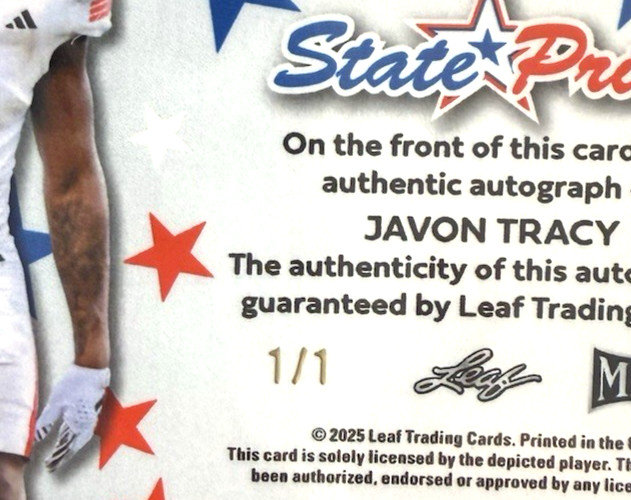 2025 Leaf Metal Football State Pride Galaxy Pulsar Auto 1/1 Javon Tracy #SP-JT2 view 3