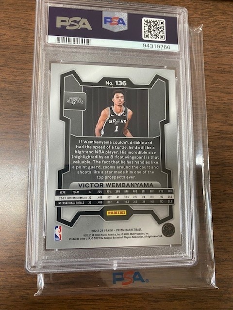 2023 Prizm #136 Victor Wembanyama PSA 10 Rookie #94319766 view 2
