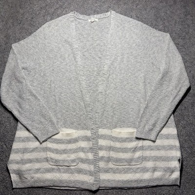 Maurice Ope Front Cardigan Gray&White Stripes W/Pocket Women Sz 3XL Long Sleeve
