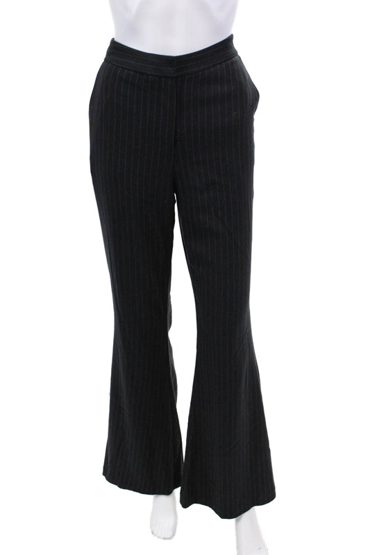 Drew Women's Flat Front Hook Closure Flare Leg Pinstriped Pants Black Size 6 LL1