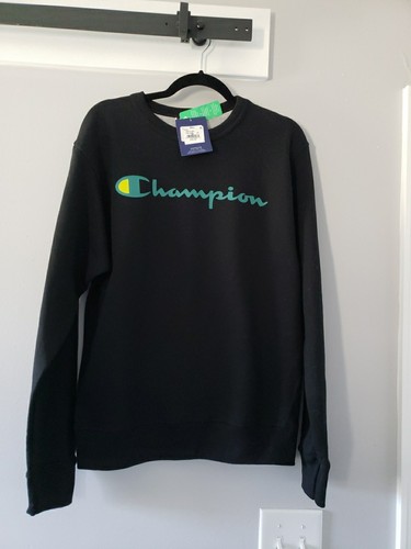 🔥Champion Long Sleeve Sweat Shirt Men’s (Size Small) Black With Green Logo🔥 - Picture 1 of 7