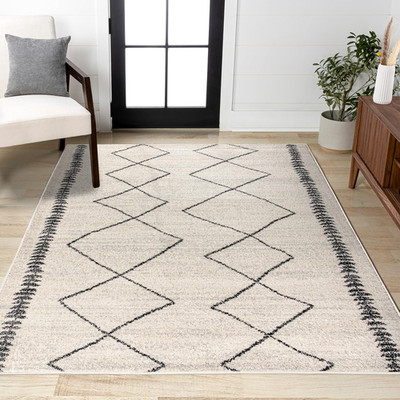 Zaina Moroccan Beni Souk Cream/Black Indoor Area Rug, 3X5, Contemporary, Modern,