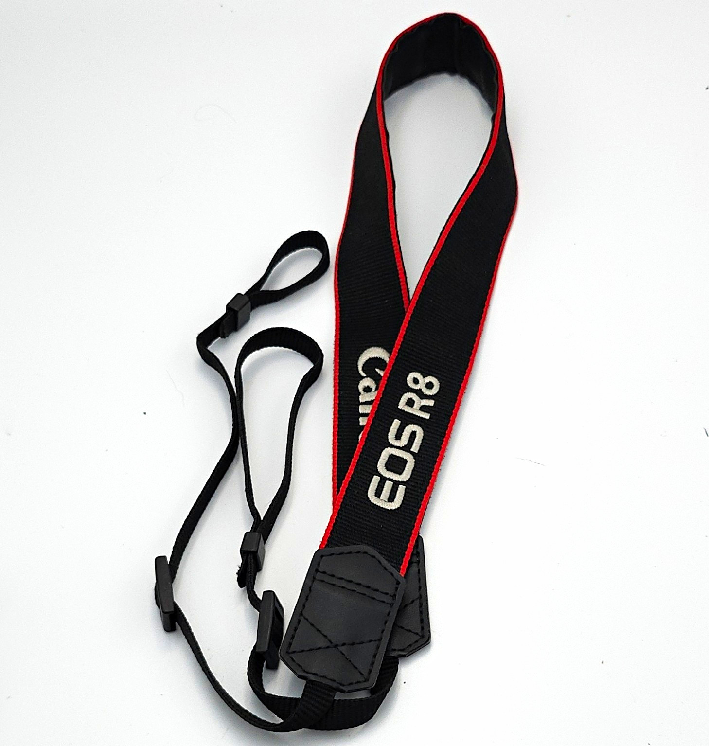Canon EOS R8 Camera Neck Shoulder Strap Black/Red Adjustable Nylon Snap-On