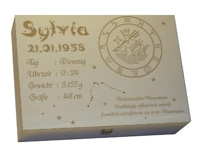 LASER-FANTASY Große Geburtskiste Erinnerungskiste Holzkiste mit Wunschgravur Taufgeschenk
