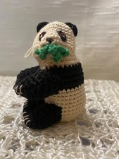 Knitted Crocheted Miniature Panda Bear Ornament Vintage 3