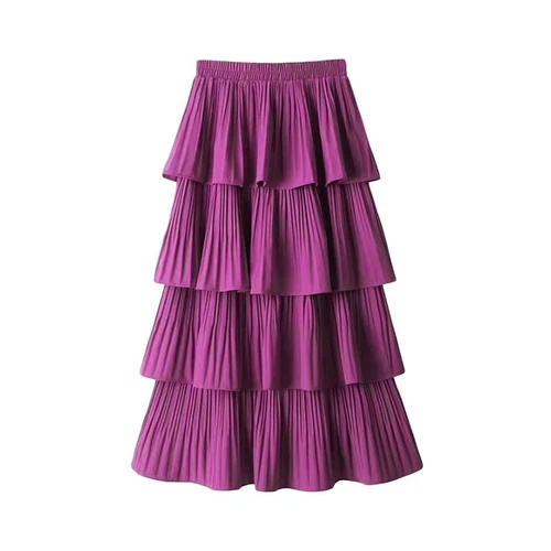 Elegant Women Elastic Waist Tiered A-line High Waist Layered Ruffle Skirt - Picture 14 of 20