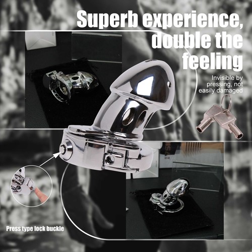 Metall Keuschheitskäfig Peniskäfig Ring Abschließbare Chastity Cage Männer BDSM - Bild 12 von 24