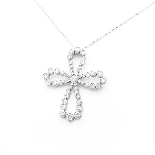 Tiffany & Co. Open Loop Cross Pendant Necklace Diamond Pt950 Platinum