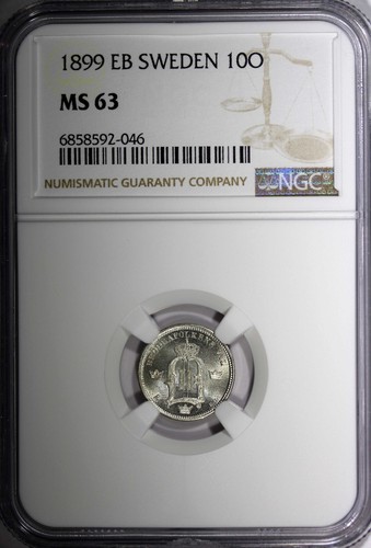 SWEDEN Oscar II Silver 1899 EB 10 Ore NGC MS63 GEM BU KM# 755 (046) - Picture 2 of 5
