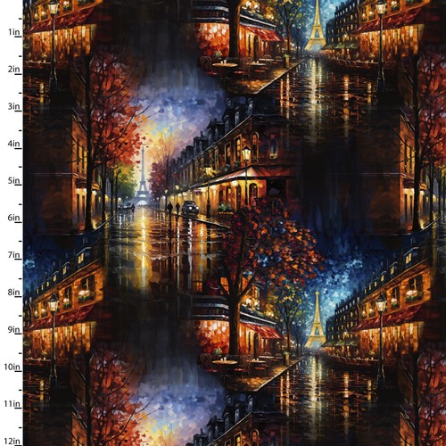 C'EST MAGNIFIQUE PARIS CITYSCAPE AT NIGHT BY MOMART 3 WISHES FABRIC HALF YARD - Picture 2 of 5
