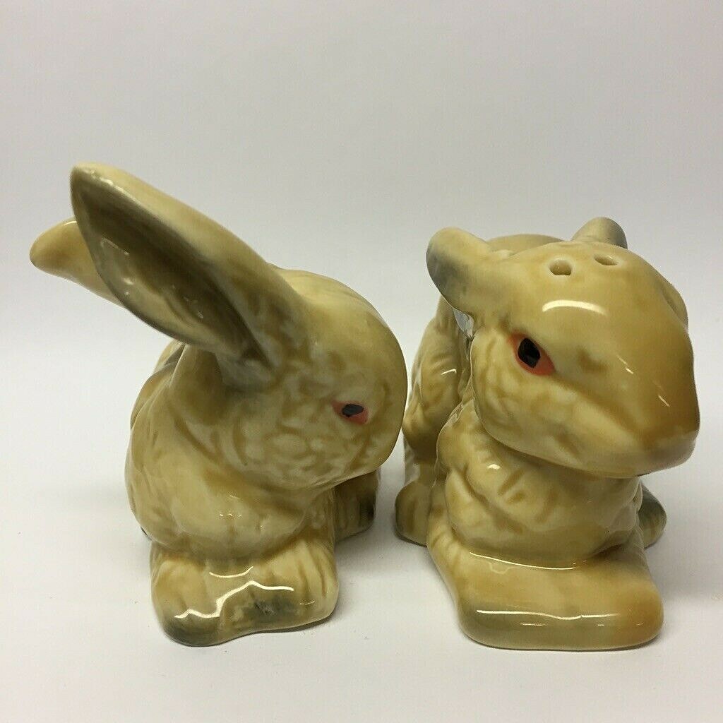 Rabbits Bunny Tan Salt and Pepper Shakers 6.5 cm Pair Set eBay