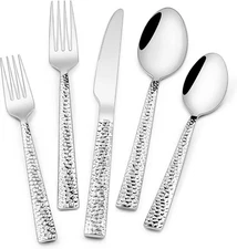 Hammered Silverware Set, 40-Piece Stainless Steel Square Flatware Set for 8, ...