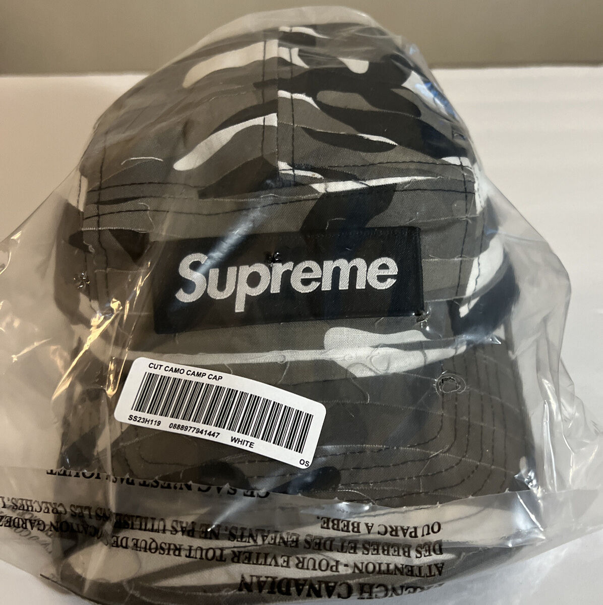 SUPREME LAYERED CAMO CAMP CAP WHITE OS SS23 WEEK 11 (100% AUTHENIC) BRAND  NEW