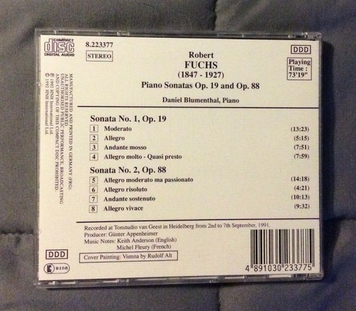 Robert Fuchs Piano Sonatas Op.19 and Op.88, Daniel Blumenthal Like New CD - Picture 2 of 2