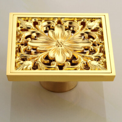 Gold Brass Square Bathroom Deodorant Shower Floor Drain Waste Grate Drainer