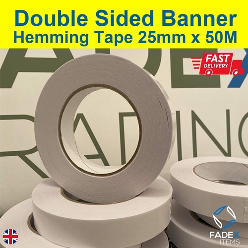 Double Sided Banner Hemming Tape 25mm x 50m Strong Banner Sign Tape HIGH TAC eBay
