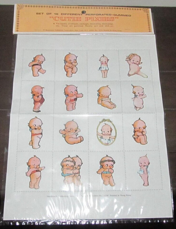 Merrimack Cutie Pixies 16 Stickers Ephemera Hong Kong NY Wet Stick On NEW