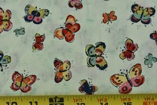By 1/2 Yd, Vintage, Bright Colorful Butterflies on Cream Cotton, Jo-Ann, P7686