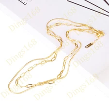 18K Yellow Gold Filled Tarnish-Resistant Snake/Paper Clip Chain Layered Necklace