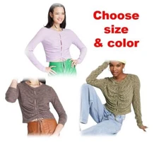 Wild Fable Womens Long Sleeve Knit Top Drawstring Adjustable Ruched Front