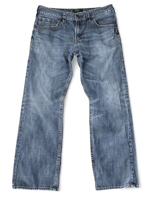 Silver Jeans Mens 36x31 Relaxed Blue Gordie Stretch Faded Dark Wash  Distressed