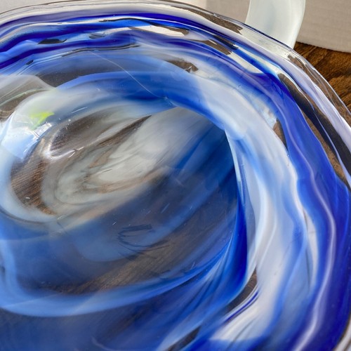VTG Murano Style Swan Sculpture Art Glass Bowl Blue White Swirl Large Glass Swan - Picture 12 of 16