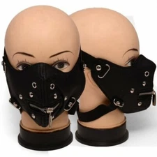 Black Black Vinyl half face mask with spikes rivets zipper Punk Biker Style