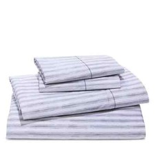 Sky Watercolor Stripe Percale 4 Piece Sheet Set, Size King color Navy New