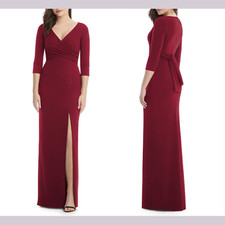 NEW $231 After Six [ Small ] Crisscross Stretch Crepe Gown in Burgundy #Q309