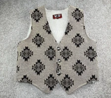 Vintage True Grit Southwestern Aztec Button Beige Size XL Sherpa USA Made Vest