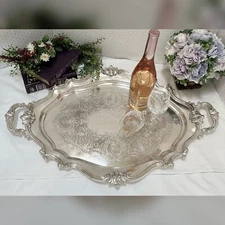 Lrg Silverplated Reed & Barton Victorian Tray Waiter Silver Plated Serving Tray*