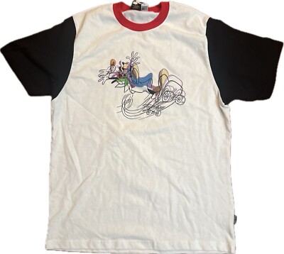 Noon Goons x Disney Goofy Skateboarding Ringer Clang White Men S Colorblock NWOT