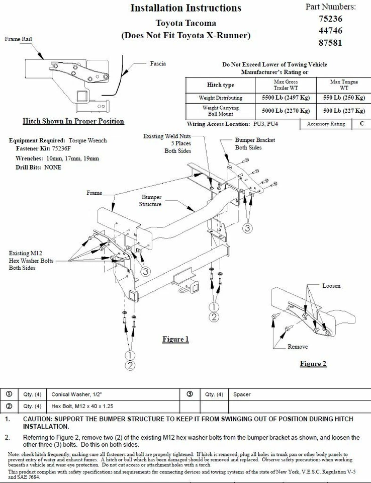 Enganche de remolque para 05-15 Toyota Tacoma Clase 3 2" receptor de remolque nuevo Foto 4 de 4