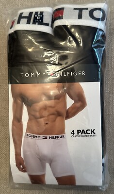 TOMMY HILFIGER 100% Cotton Boxer Briefs 4 pack - Medium (32-34), Black