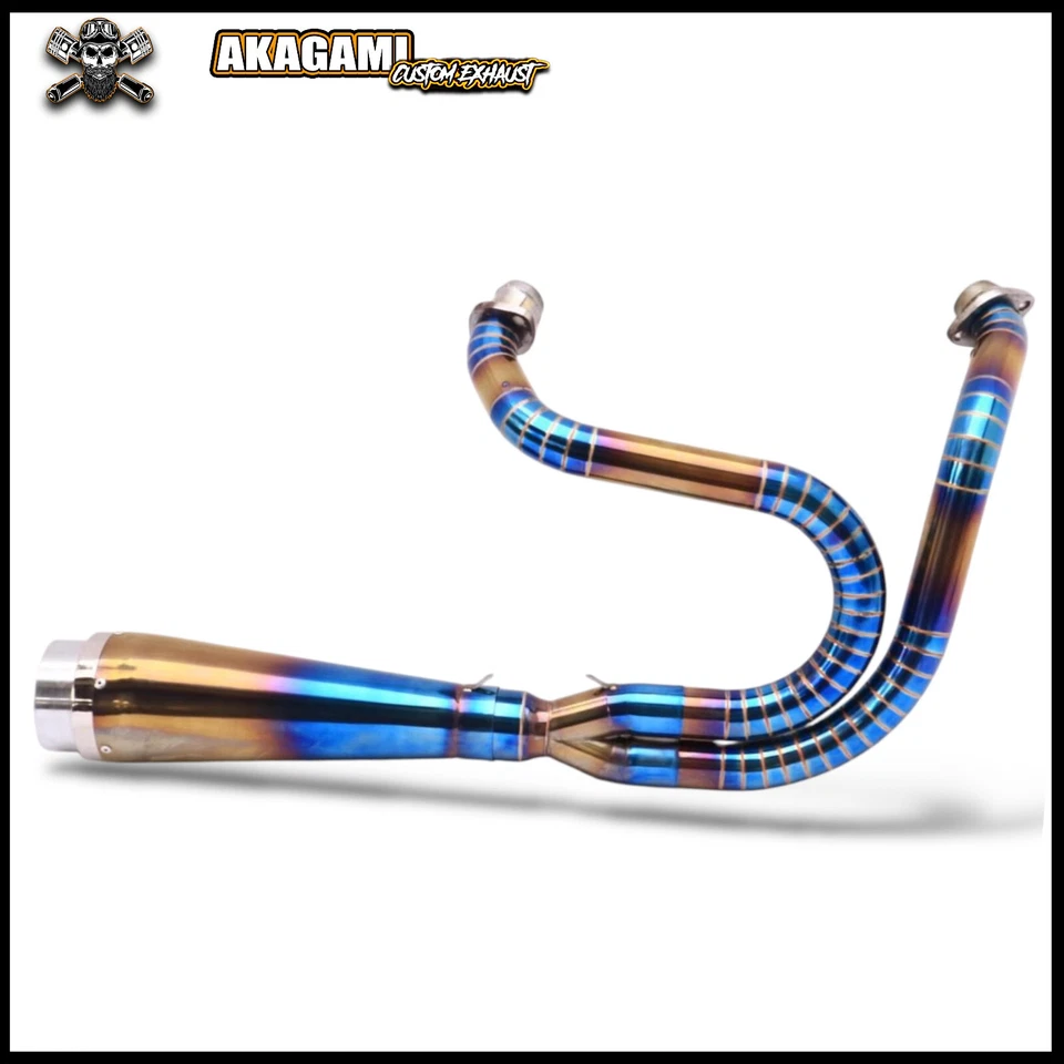 不锈钢 Stell 排气 2 合 1 颜色蓝色-金色 适合 Harley Davidson Dyna — 第 2/4 张图片