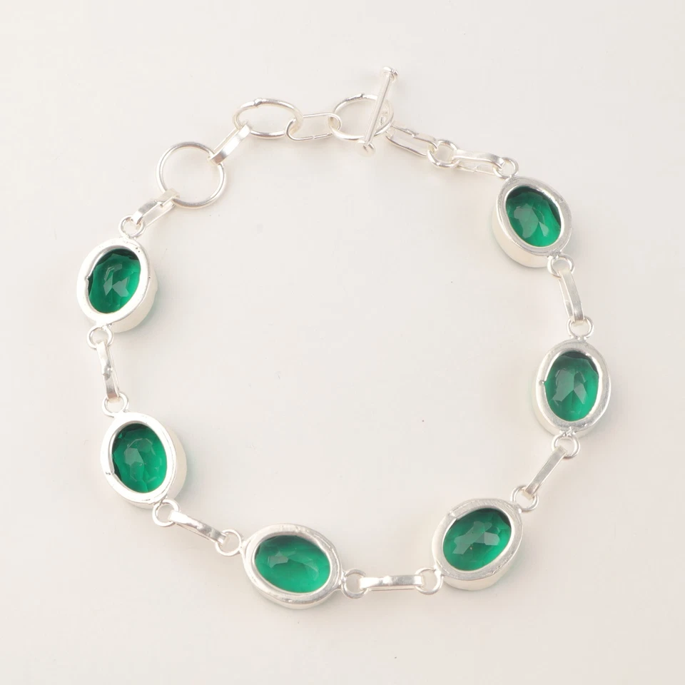 Brazalete de boda hecho a mano con piedras preciosas de diopsido de cromo 925 joyas de plata de ley 9" Foto 3 de 4