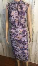 Chicos Purple Ruched Mesh Midi Dress Size 1 (8/10) NWT Sleeveless Lined