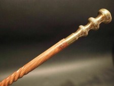Victorian Handcrafted Brass Head Handle Brown Wooden Cane Walking Stick
