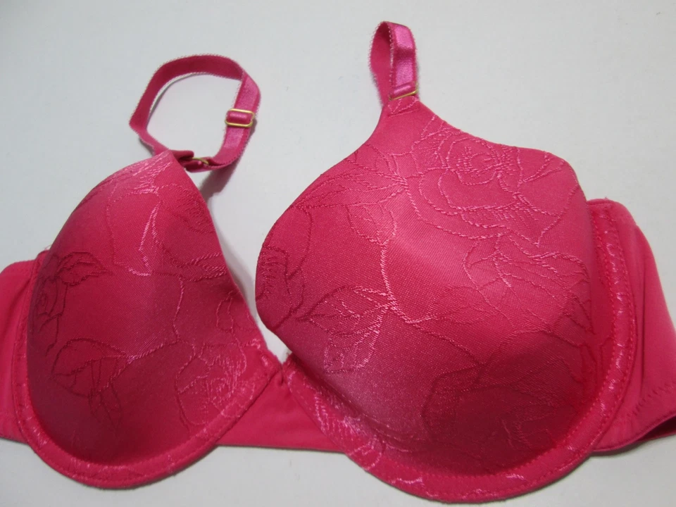 Sujetador sin marca talla 36D rosa oscuro con aros ligeramente forrado ajustable floral Foto 4 de 4