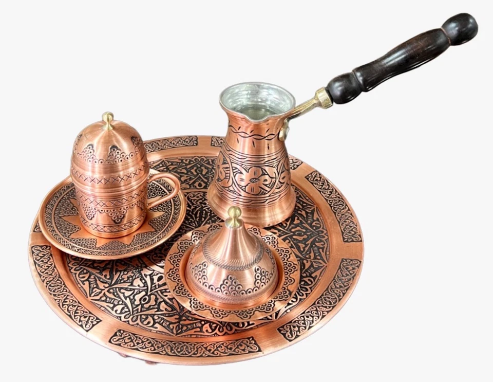 Turkish Coffee Expresso Coffee Cup & Saucer Set Copper & Porcelain - Image 4 of 4