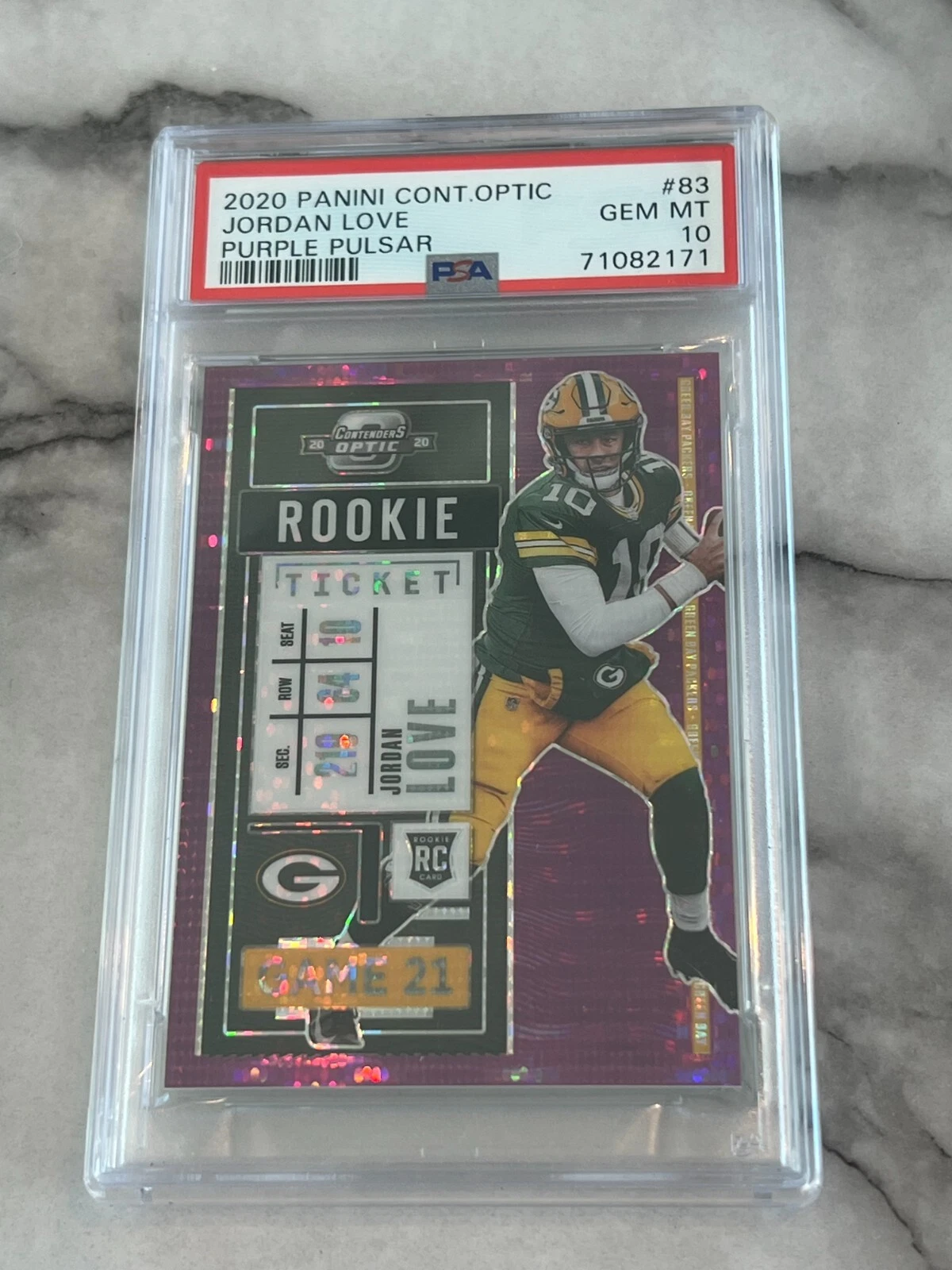 Jordan Love Panini Contenders Optic #83 Purple Pulsar