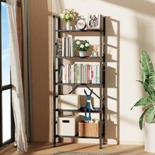 5-Tier Wooden Bookshelf Space-Saving for Bedroom/Office Holds Books CDs DVDs