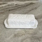 Imperial White Milk Glass Grape Pattern Covered Butter Dish w/ Lid Vintage