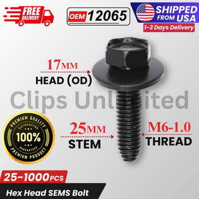 #ad A 12065 M6 1.0 x 25mm Hex Head SEMS Bolt 17mm Washer OD GM 11503834 25 1000PCS $139.99