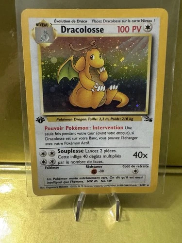 Pokemon French Dragonite Dracolosse 4/62 Edition 1 Holo Fossil 1st Edition LP+